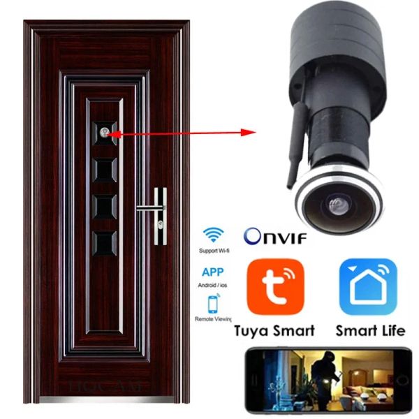 Sonnette de porte de porte pour l'œil Sécurité 1080p HD 1,7 mm Lens grand angle Fisheye CCTV Network Mini Porce de Porte Caméra wifi P2P ONVIF