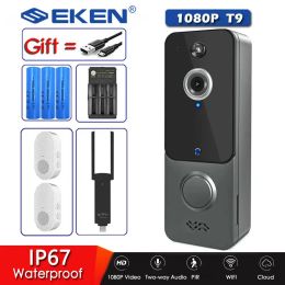 Camera de porte de porte Eken T9 1080p Video intelligent WiFi IP67 Visual visuel interphone Vision nocturne IP Bell Pir Pir Pir Wire