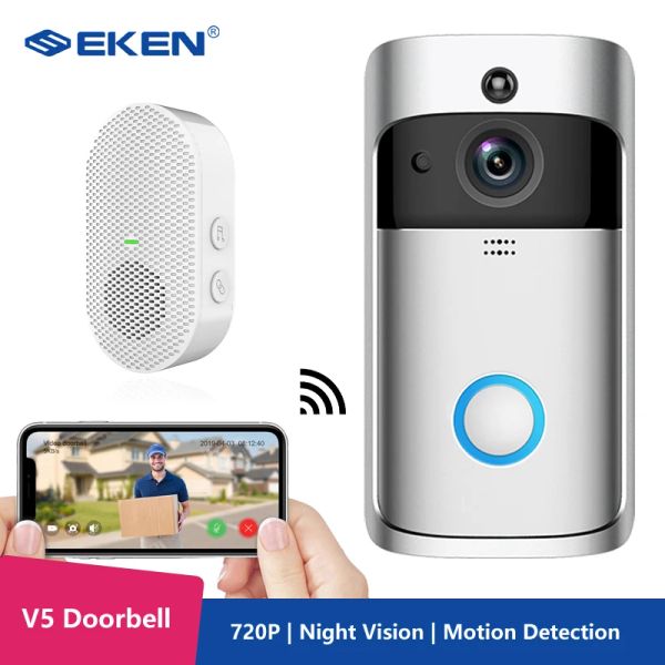 Sonnette de porte Eken V5 WiFi Doorbell Smart IP Vidéo Interphone Vidéo Porte de téléphone Porte Caméra Bell pour appartements Ir Alarme