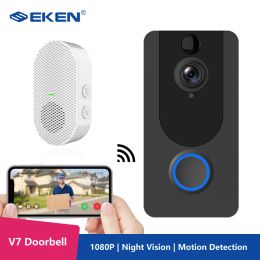 Deurbel Eken V7 HD -deurbelcamera 1080p Smart WiFi Video Camera Visual Intercom Night Vision IP Deur Bell Wireless Security Camera