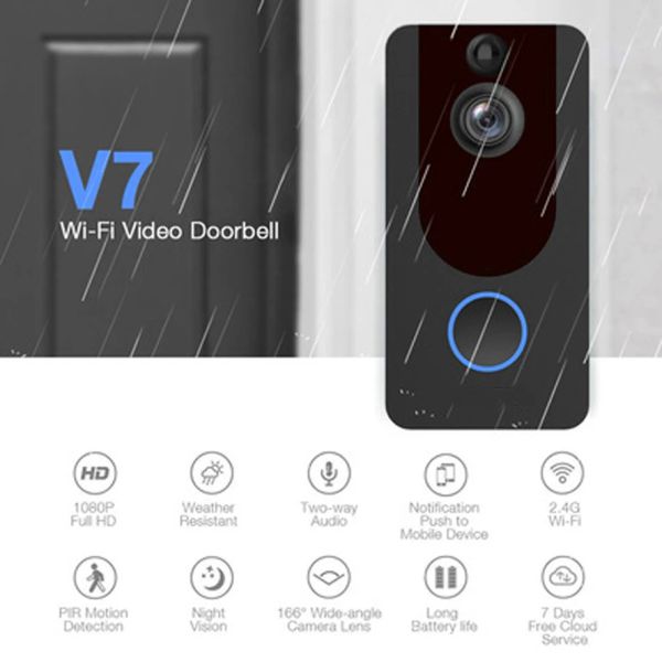 Sonnette de porte Eken V7 Video Smart Video Door Door HD 1080p Night Visual Interphone Doorbell IR Alarm Security Camera Cloud Storage