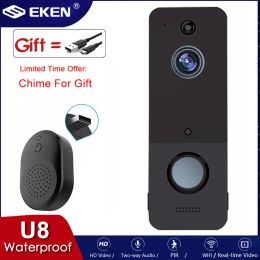 Sonnette de porte Eken Wireless Doorbell WiFi Video extérieur Intercomir Alarme de sécurité Porte Bell Vision nocturne Caméra HD pour le moniteur Home Téléphone