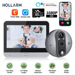 Sonnette de porte de porte 4,3 pouces Tuya Smart Wifi Vidéo Péphole Two Way Night Vision Vision Door Shell 1080p 200W Pixels Video Door