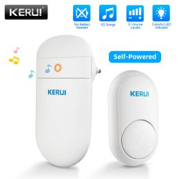 Sonnette de porte Kerui M518 Sonnette de porte sans fil Génération auto-puissance 52 chansons Smart Home Security bienvenue carils porte Bell Mini bouton LED LED