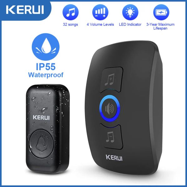 Sonnette de porte Kerui M525 Borne de porte sans fil extérieur étanche à la maison intelligente Kit de carillon LED Flash Security Alarm Welcome House mélodies