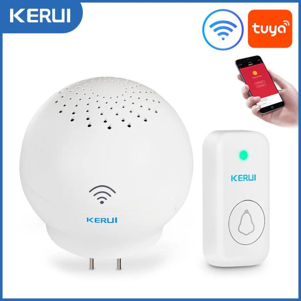 Sonnette de porte Kerui Tuya Smart Doorbell WiFi Alarm System 52 Tones d'anneau Porte Bell Smart Life App Contrôle 100 mètres ALARME DE RAGTION SANS WIRESS