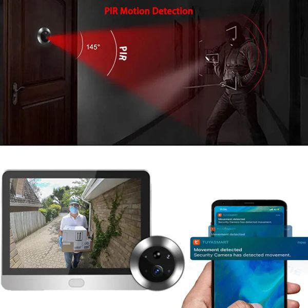 Sonnette nouvelle sécurité Tuya Puphole Camera grand angle Smart Home WiFi Video 1080p Eye 5000mAh No Feel Pir Motion Alarm Alexa Door Viewer