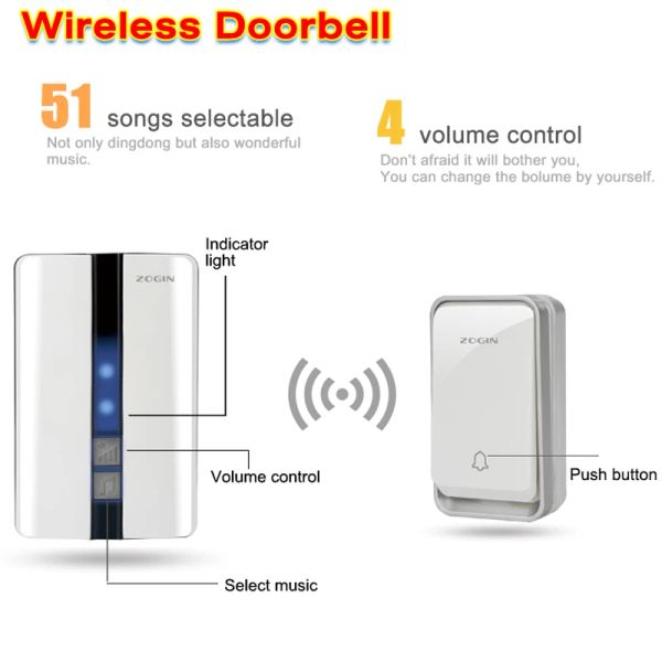 Dormitina original 2021 Smart Wireless Touletbell impermeable botón autopotenciado puertas de la puerta de campana en casa Bienvenido de la casa al aire libre receptor de la casa al aire libre