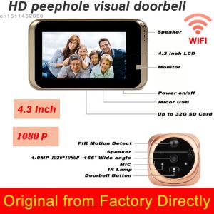 Sonnette de porte d'origine moniteur intelligent Smart Doorbell HD Vision nocturne PIR Détection de Piphole Camera Wiless WiFi Tuya Apparbell IOS Andriod