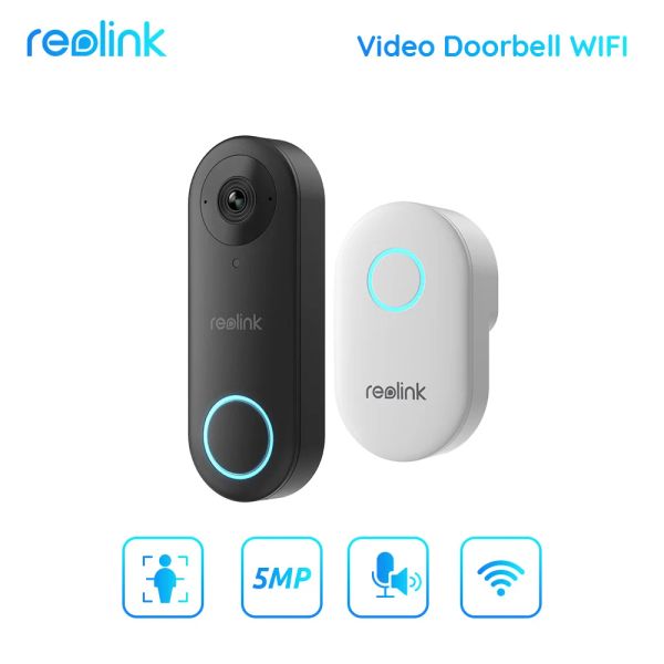 Sonnette de porte Reolink Doorbell WiFi Smart 2K 5MP Personne Détection 24/7 Enregistrement de haut-parleur construit étanché