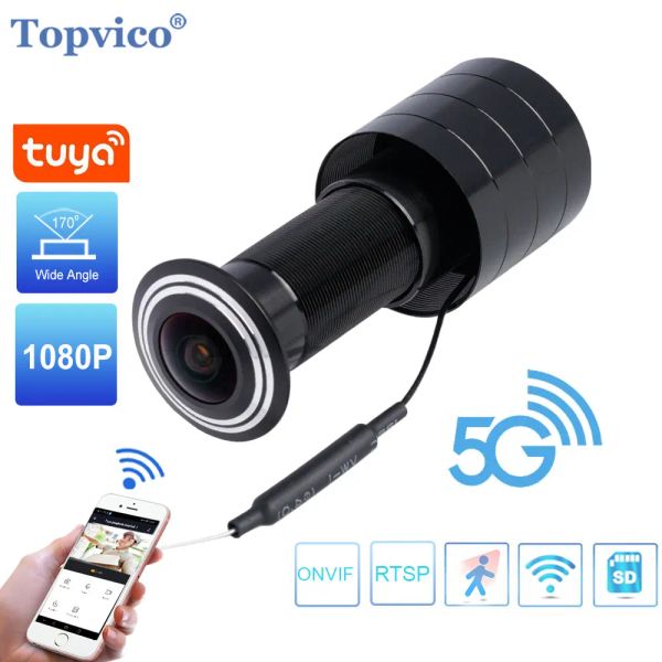 Sonnette Topvico 5G 2.4g Tuya Vidéo Péphole Wifi Camera Mini Motion Détection de porte Viewer Video Eye Onvif RTSP Home Security Auto