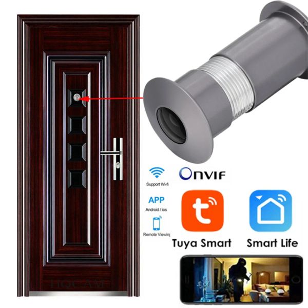 Sonnette de porte de porte smart de la porte à l'œil Sécurité 1080p HD ONVIF Wide angle fisheye cctv réseau mini-beephole porte wifi p caméra p2p tf carte