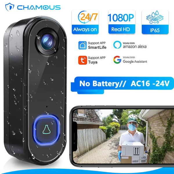 VIDEO TUYBELL TUYA TOMENTO WiFi Wireless Outdoor Door Bell Camera AC Power 1080p Video Door Teléfono impermeable IP65 Alexa Google Home