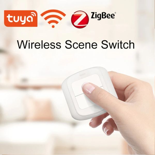 Sonnette de porte WiFi / Zigbee sans fil 4/6 interrupteur de scène Contrôleur à bouton-poussoir 2 Gang Scénario d'automatisation alimentée à batterie Smart Life