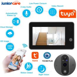 Sonnette de porte WiFi Caméra de porte de porte Tuya Péphole Contrôle de l'application HD1080p pour iOS Andriod Night Vision Pir Motion Detection Vidéo Smart Door Bell