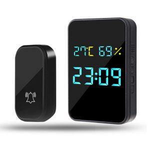 Sonnette de porte sans fil de porte sans batterie US US AU UK plug auto-puissance Smart Door Bell avec température / humidité / temps 38 chansons