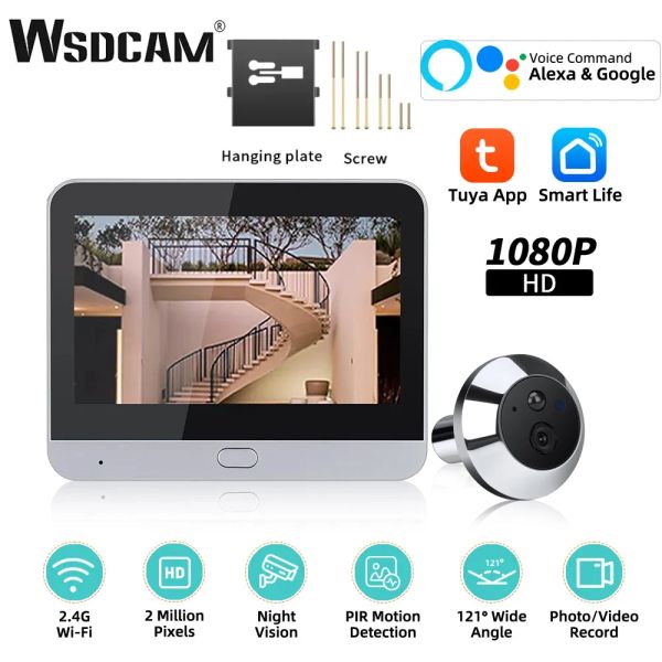 Dámina WSDCAM Cámara interior Wifi 1080p Tuya Peephole Doorbell Pir Motion Detection Puerta Visitante Visión nocturna de una vía 5000 mAh