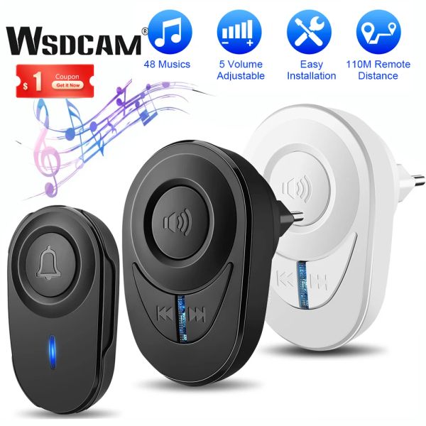 Dámina de altura WSDCAM Wireless Toilebell impermeable 150 m Puerta remota Alarma de seguridad 48 Canciones Bienvenido melodías de la casa Bell Chime