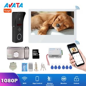 TOOLBELLS 10 pulgadas Tuya 1080p Intercom Video inalámbrico Puerta de video Wifi Sistema de intercomunicador de videos con cámara de timbre con cerradura establecida