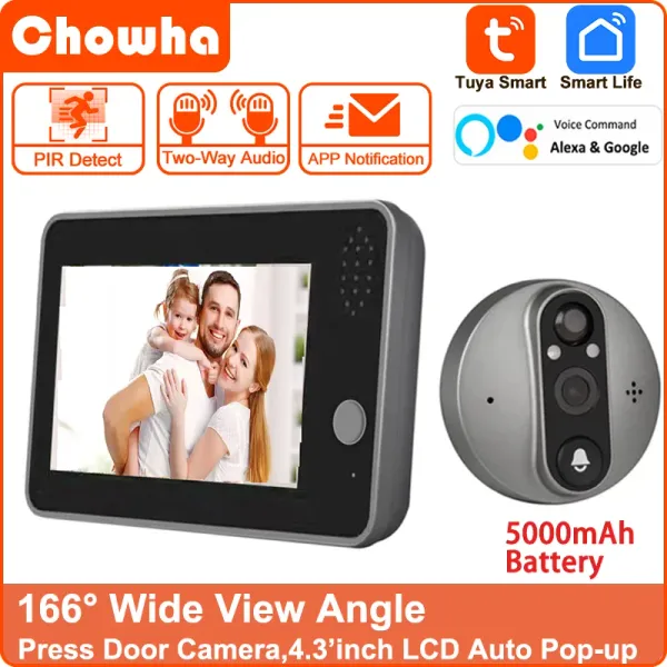 TOMENTS 1080P TUYA Smart Wifi Door Bell Eye Peephole Camera Visor 2way Audio Home Security 4.3 'FHD Visor digital Alexa Doorbell