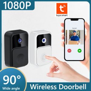 Sonnette de porte 1080p UHD Wireless Doorbell Tuya App 2.4G WiFi Video sans fil Bell Vision nocturne Vision de porte Caméra Vocation pour appartements pour appartements