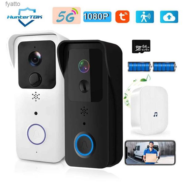 Timbres Timbre de video 1080P 5G 2.4G WiFi Visión nocturna inalámbrica Tuya Aplicación inteligente Grabación PIR Cámara de anillo de alimentación AC / DC BellH240316