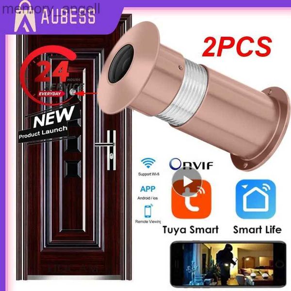 Timbres de puerta 2 unids Tuya Video Peephole Wifi Cámara Detección de movimiento Puerta 1.8mm Visor de lente Video-eye Intercom inalámbrico Seguridad para el hogar Auto YQ2301003