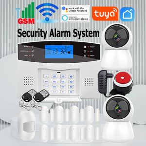 Deurbellen 433MHz Draadloze Tuya WiFi GSM Home Security Alarm System App Control Alexa LCD -scherm Smart House Burglar Host Wired Sensor