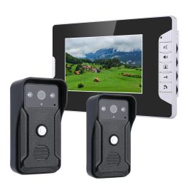 Coupée de portes 7 pouces Téléphone de porte vidéo Kit d'interphone 2Camera 1 Monitor Vision nocturne avec caméra 700TVL
