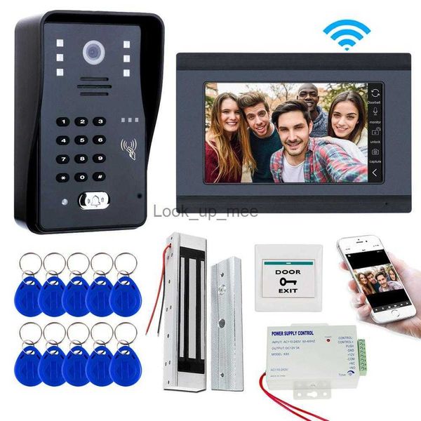 Timbres de puerta 7 '' Wifi Video Sistema de timbre Video inalámbrico Puerta Intercomunicador Kits de teléfono RFID Keyfob Contraseña Cámara IR Teléfono móvil Desbloqueo de aplicaciones HKD230918