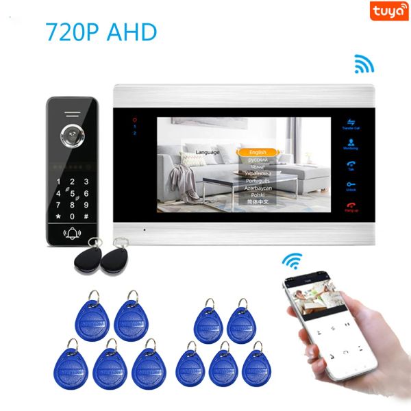 TOMENTS 720P AHD TUYA APPA WiFi Video IP Video Teléfono Intercomitorio de videos Código de timbre Tarjeta RFID Detección de movimiento de desbloqueo remoto