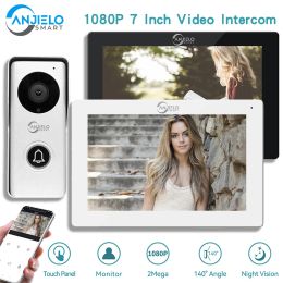 Deurbellen Anjielo 7 inch Wired appartement video intercom wifi tuya smart life 1080p hd call camera deurbel deur telefoon voor privéhuis
