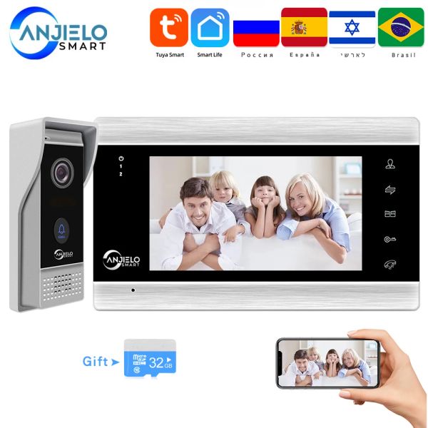 Sonnettes de porte Anjielosmart Interphone vidéo wifi pour appartement à la maison Tuya Video Door Door Phone WiFi Wireless Video Interphone Système pour la maison