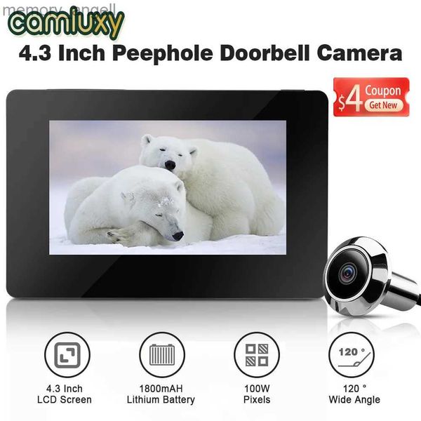 Sonnettes Camluxy 4.3 pouces judas porte visionneuse sonnette 120 LCD 1MP Pixels caméra de porte électronique intelligente oeil de chat pour maison appartement YQ2301003