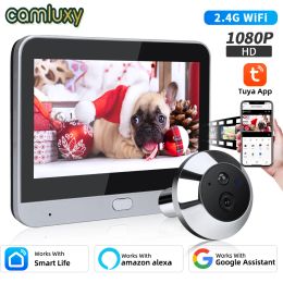 Sonnette de porte Camluxy Smart Tuya WiFi Door Camera 4,3 pouces 1080p Eye Peephole Door 5000mah Pir Motion Alarm Alexa Digital Door Viewer