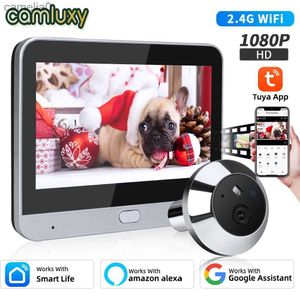 Sonnettes Camluxy Smart Tuya WiFi vidéo sonnette 4.3 pouces 1080P caméra judas oculaire 5000mAh PIR alarme de mouvement Alexa numérique visionneuse de porte L231120