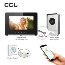 Deurbelcls ccl 7 inch video intercom deur telefoon 4wire met draadloze ringbell camerabelel voor villa -systeem ontgrendelen met schudden