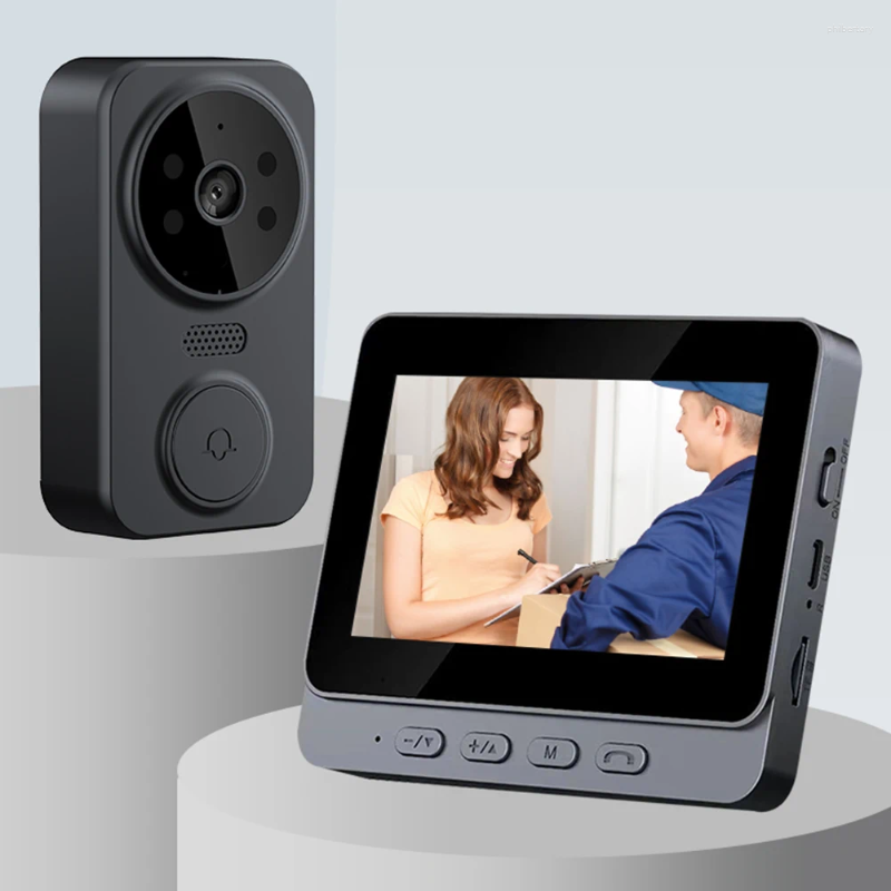 Sonnettes de porte numériques 2,4 G WiFi Détection automatique Smart Video Sonnette Caméra IR Vision nocturne 4,3 pouces Écran IPS Interphone bidirectionnel