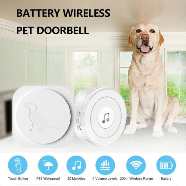 Puerta de perros Bell Bell Wireless Wireless Doultyphells para entrenamiento para ir al baño con Button Touch Button de Warter Touch Bells Led Glow and Ring Music