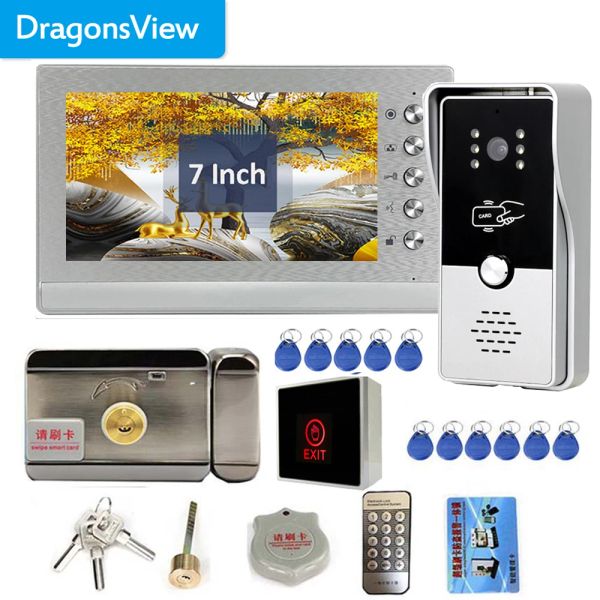 Sonnette de portes Dragonsview 7 pouces Système d'interphone RFID RFID Téléphone porte avec caméra verrouillage électronique déverrouillage