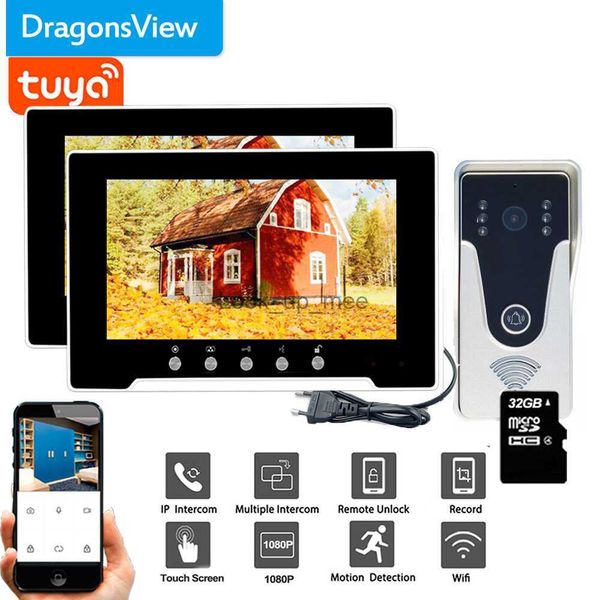 Timbres de puerta Dragonsview 7 pulgadas WIFI Video Intercom Videoportero inalámbrico con cerradura Tuya Smart RFID Timbre Cámara Movimiento remoto HKD230918