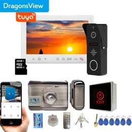 Sonnets portes Dragonsview Tuya Wireless Video Témone Interphone With Electronic Lock Video Door Door WiFi Smart Home Rfid Mot de passe