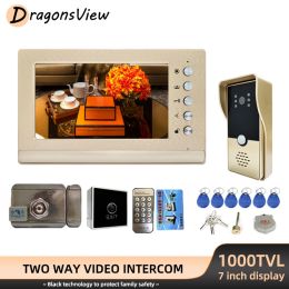 Sonnets de portes Dragonsview Interphone avec verrouillage de 7 pouces moniteur câblé avec 1000tvl Panneau de porte de porte-caméra Déblocage de caméra pour le téléphone de porte vidéo