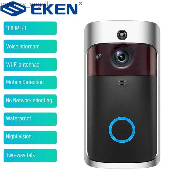 Campainhas EKEN V5 Campainha de vídeo sem fio Smart WiFi IR Câmera de segurança Monitor doméstico Night IP Record Vision Intercom IR Alarme Campainha YQ230928