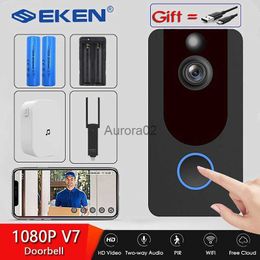 Sonnettes EKEN V7 HD 1080P Smart WiFi vidéo sonnette caméra interphone visuel Vision nocturne IP porte cloche caméras de sécurité sans fil YQ231111