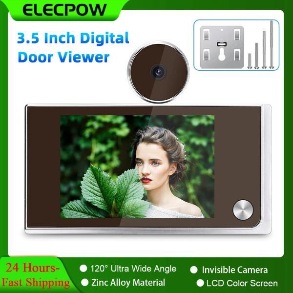 Sonnette de portes de porte de porte Elecpow 3,5 pouces Caméra de porte de Puphole 120 ° HD Visionneuse de porte numérique
