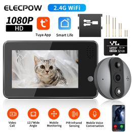 Sonnettes Elecpow 4 3 Pouces Smart Home Tuya Judas Sonnette Caméra 1080P 200W Pixel Door Viewer Night PIR Motion Detection Video Bell 230712