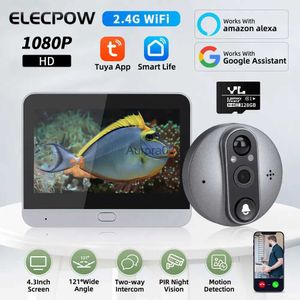 Sonnettes Elecpow Smart Tuya 1080P WiFi vidéo sonnette caméra judas 4.3 pouces détection de mouvement PIR Alexa Google visionneuse de porte numérique YQ231111