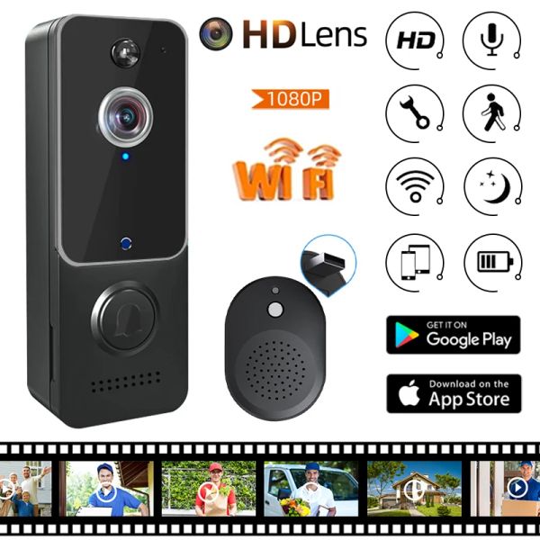 Sonnets de portes HD 1080p WiFi Wireless Doorbell Twoway Audio Night Vision Camera Reccharteable Smart Home Security Outdoor Doorbells