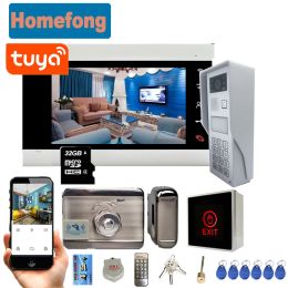 Doorbellen HomeFong 1080p Tuya Wireless Video Door Telefoon met vergrendeling 7 inch Monitor Deurbel met camera wachtwoord Mobiele besturing Ondersteuning